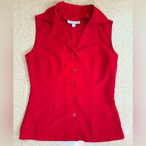 Red Retro Sleeveless Button-Up Blouse